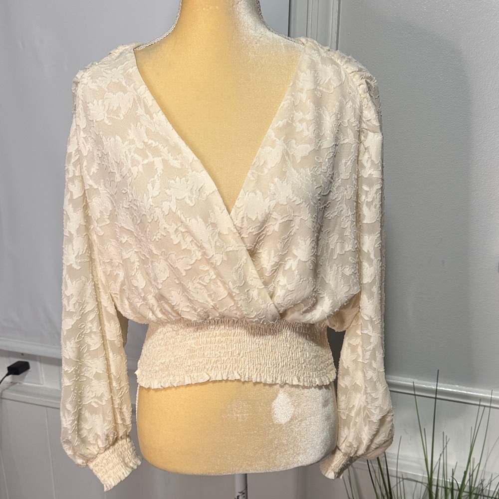 Astr Cream Floral Wrap Blouse